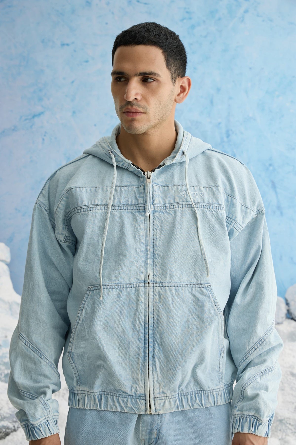 Light Blue Washed Denim Hoodie