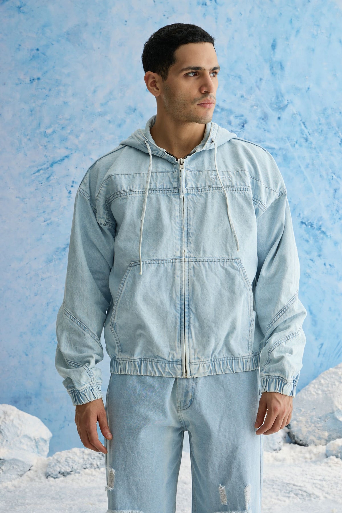 Light Blue Washed Denim Hoodie