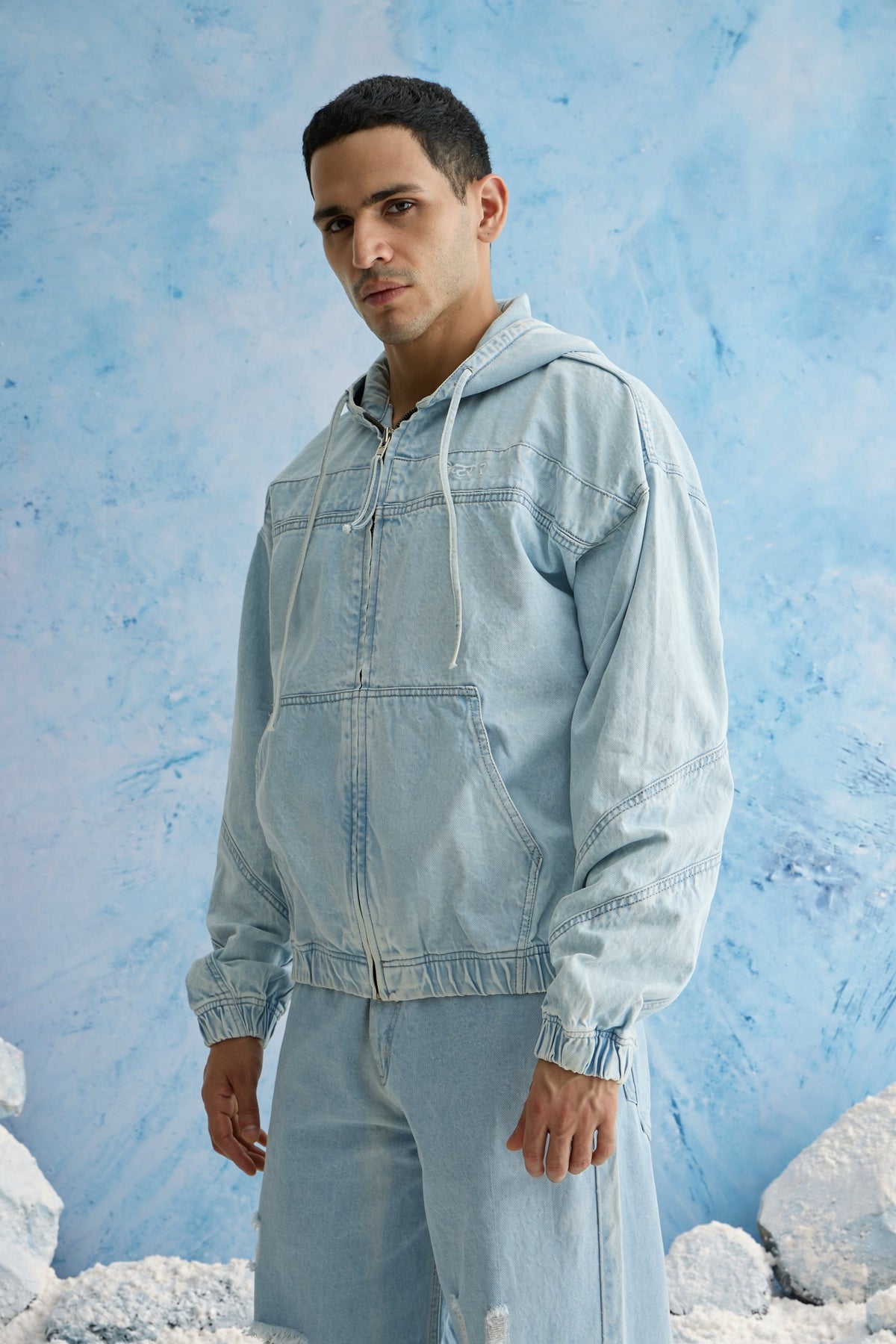 Light Blue Washed Denim Hoodie
