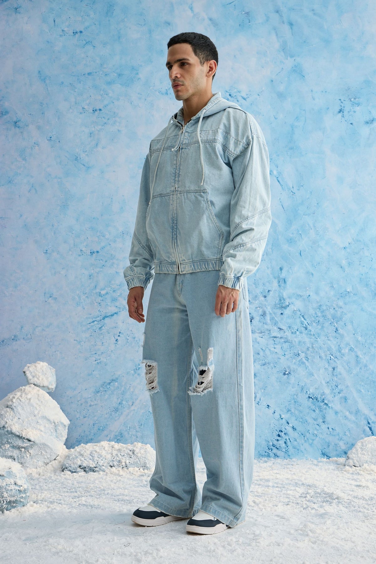 Light Blue Washed Denim Hoodie