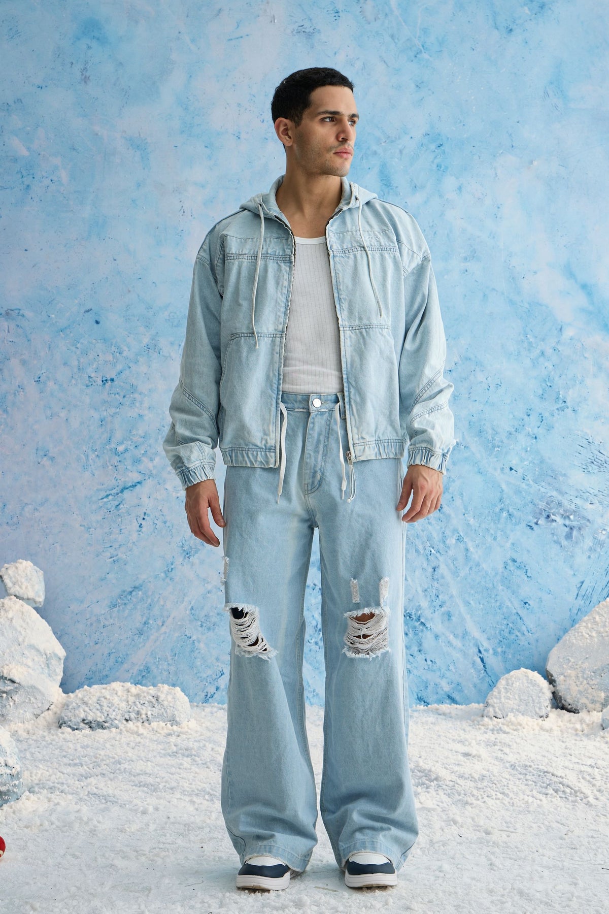 Light Blue Washed Denim Hoodie
