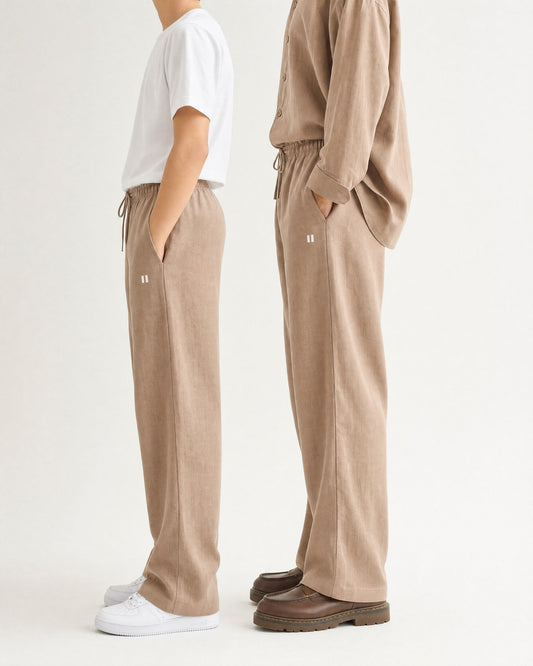 Mocha Brown Linen Pant Set of 2