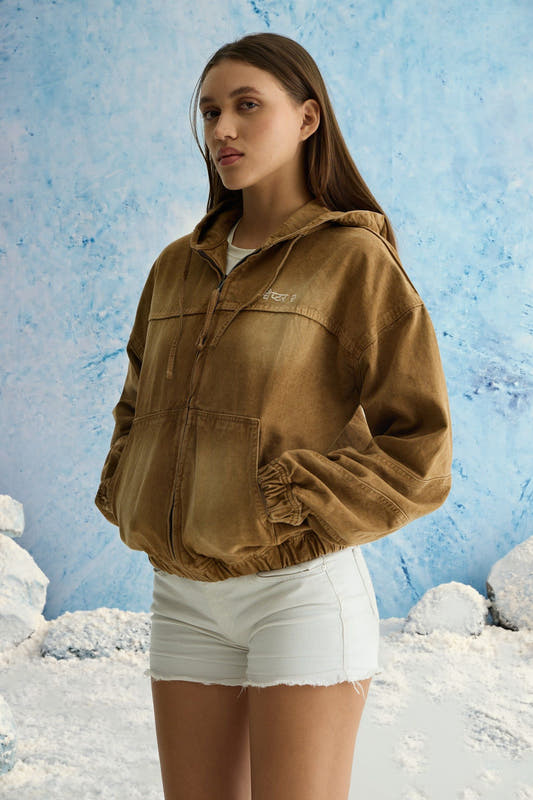 Mocha Brown Denim Hoodie