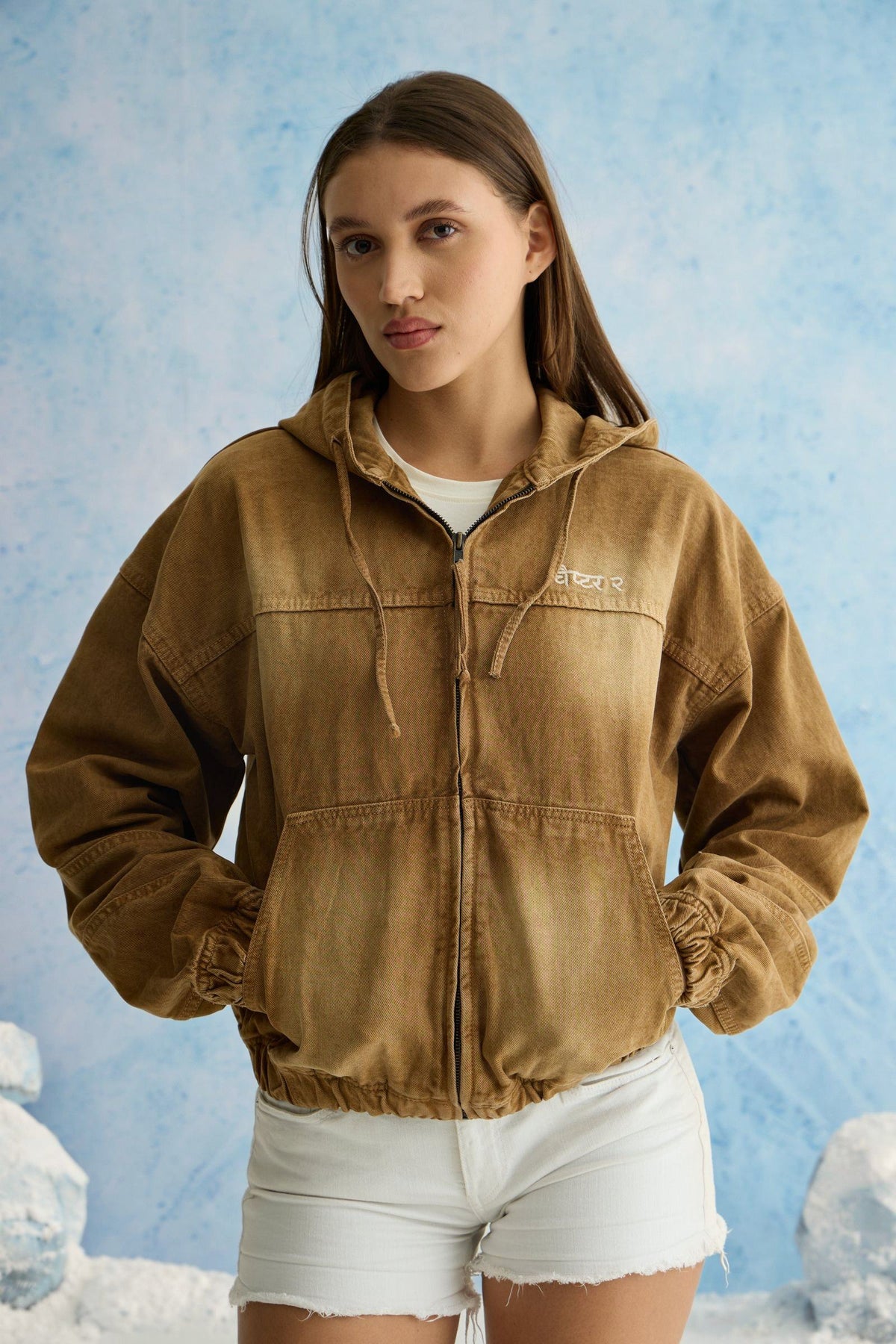 Mocha Brown Denim Hoodie
