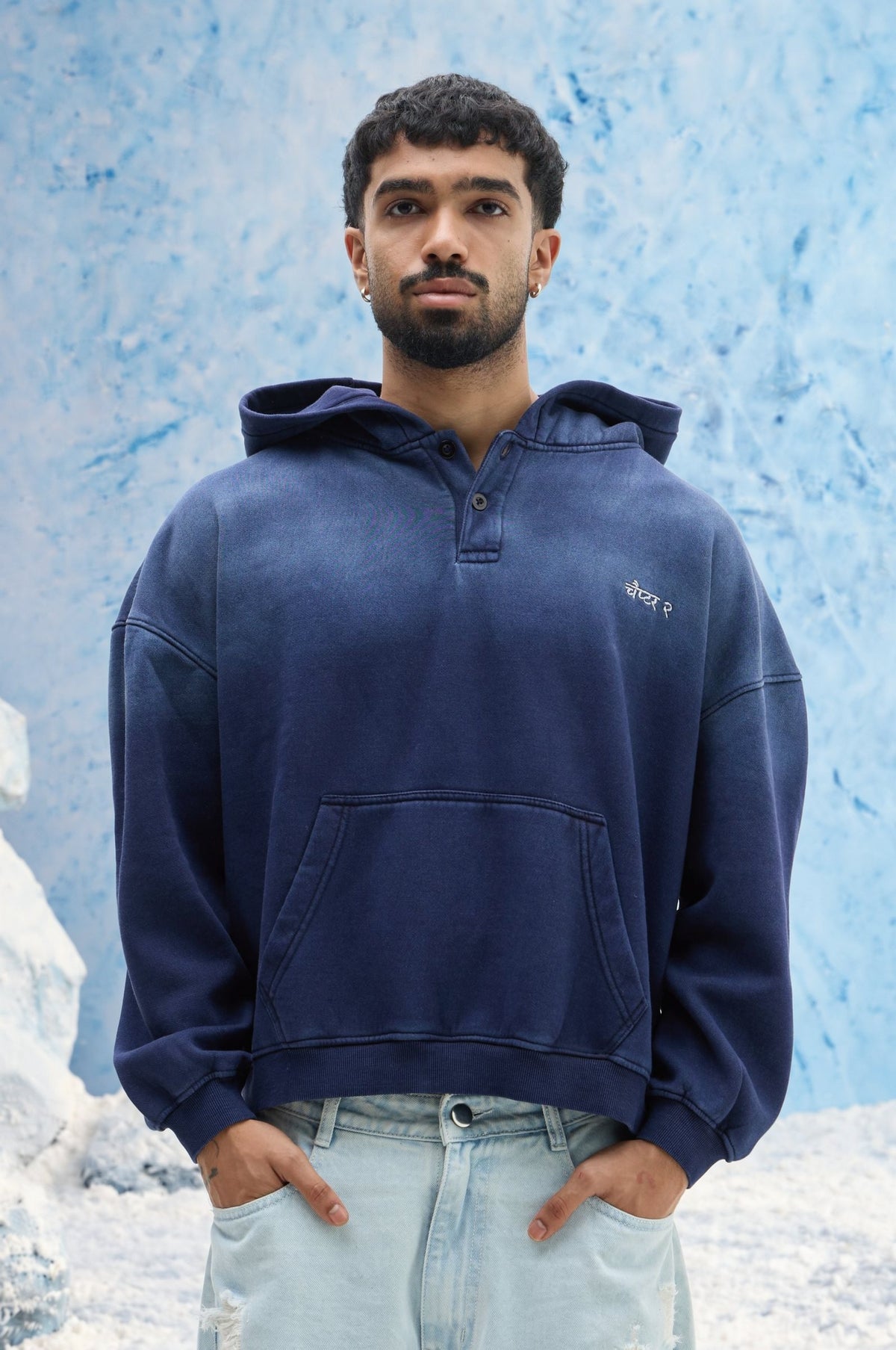 Navy Blue Ombre Polo Hoodie