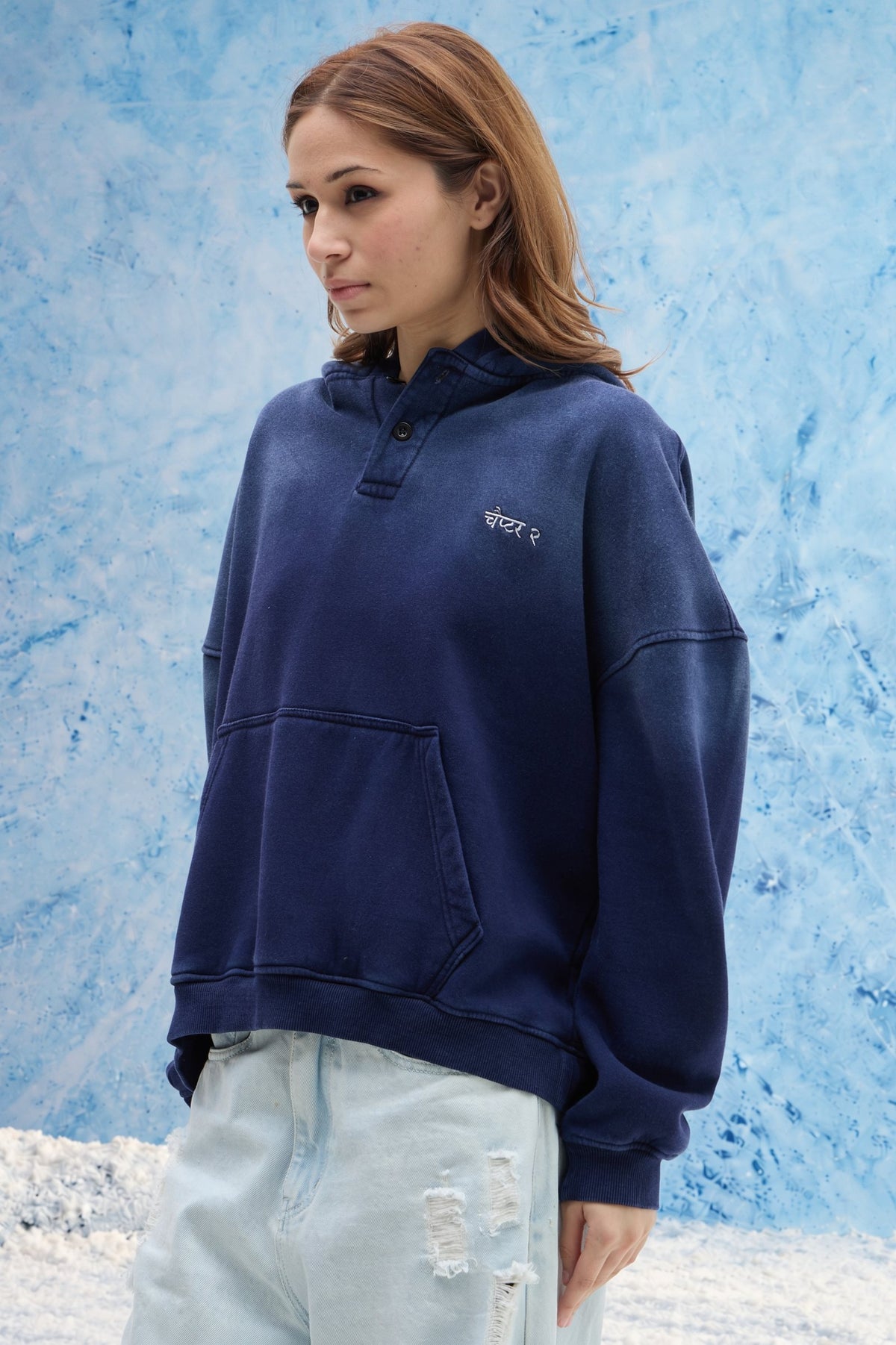 Navy Blue Ombre Polo Hoodie