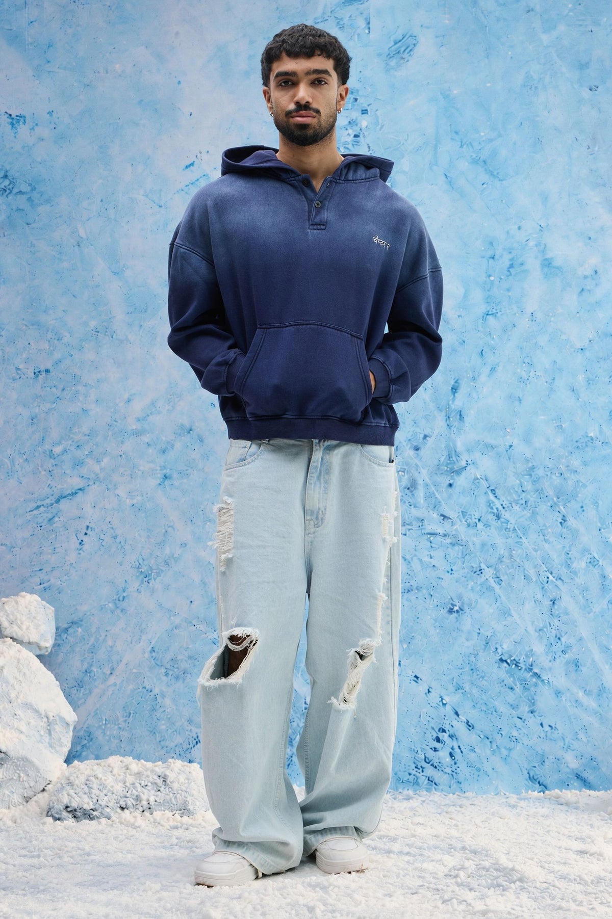 Navy Blue Ombre Polo Hoodie