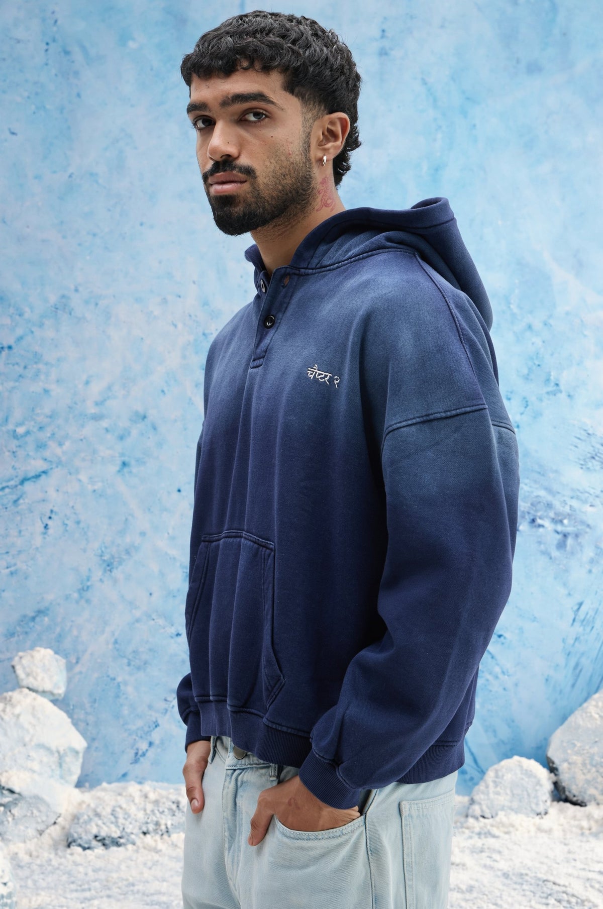 Navy Blue Ombre Polo Hoodie