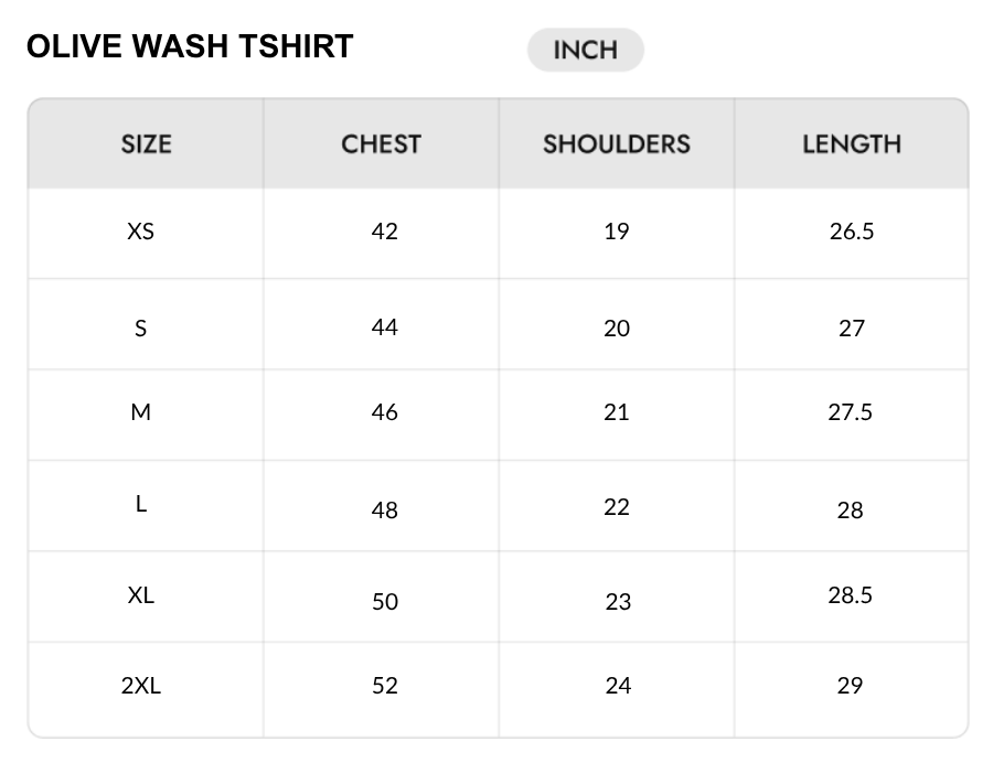 Size chart - INCH