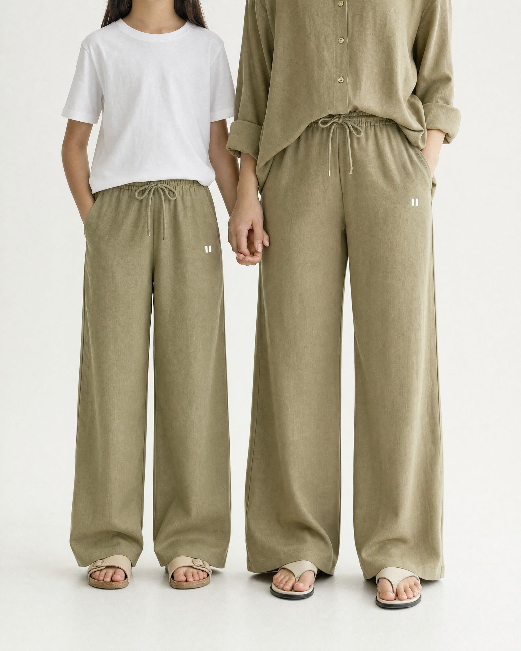 Olive Green Linen Pant Set of 2