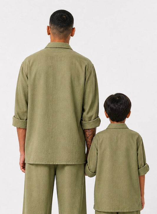 Olive Green Linen Shirt Set of 2