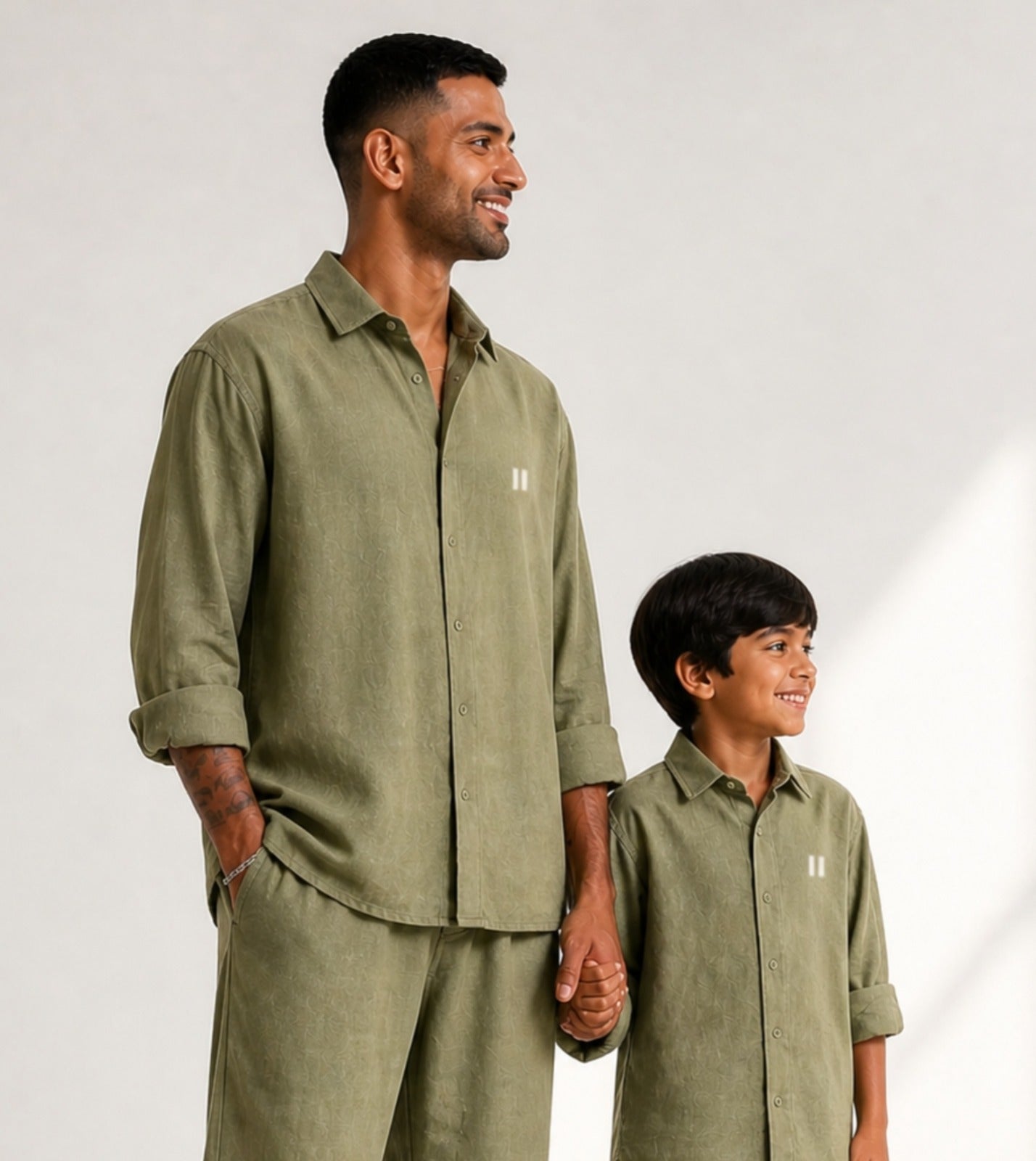 Olive Green Linen Shirt Set of 2