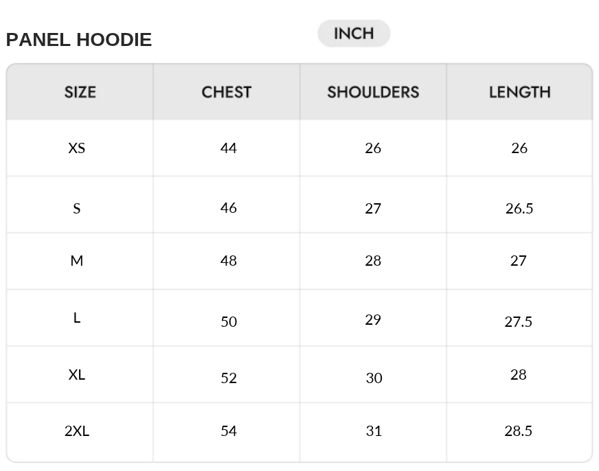 Size chart - INCHES