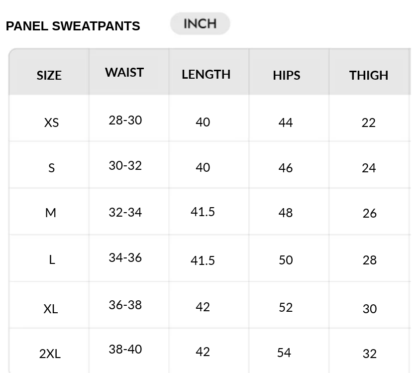 Size chart - INCHES