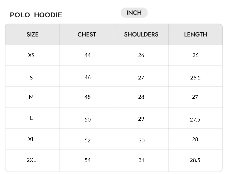 Size chart - INCHES