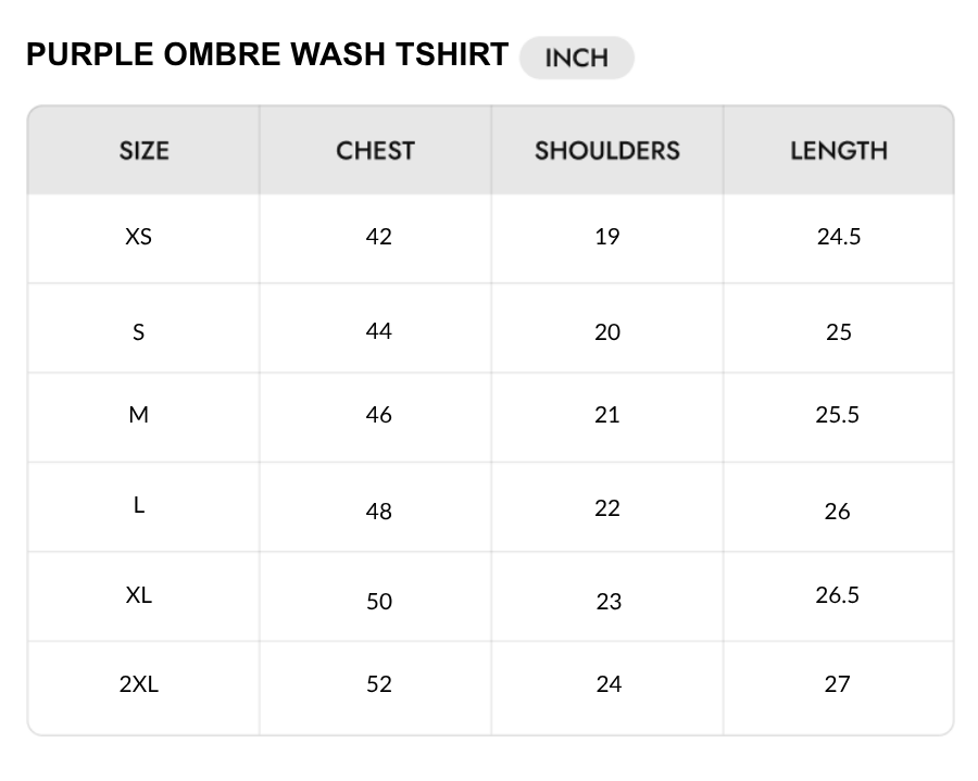 Size chart - INCH