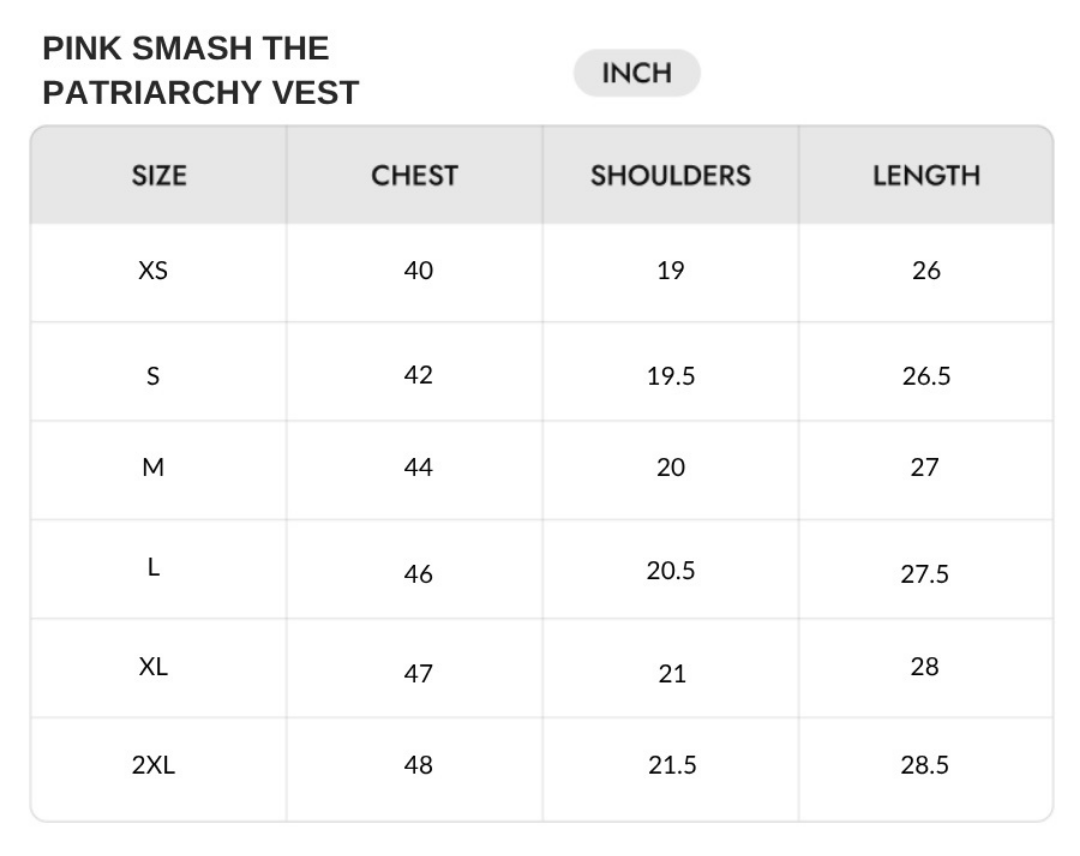 Size chart - INCH