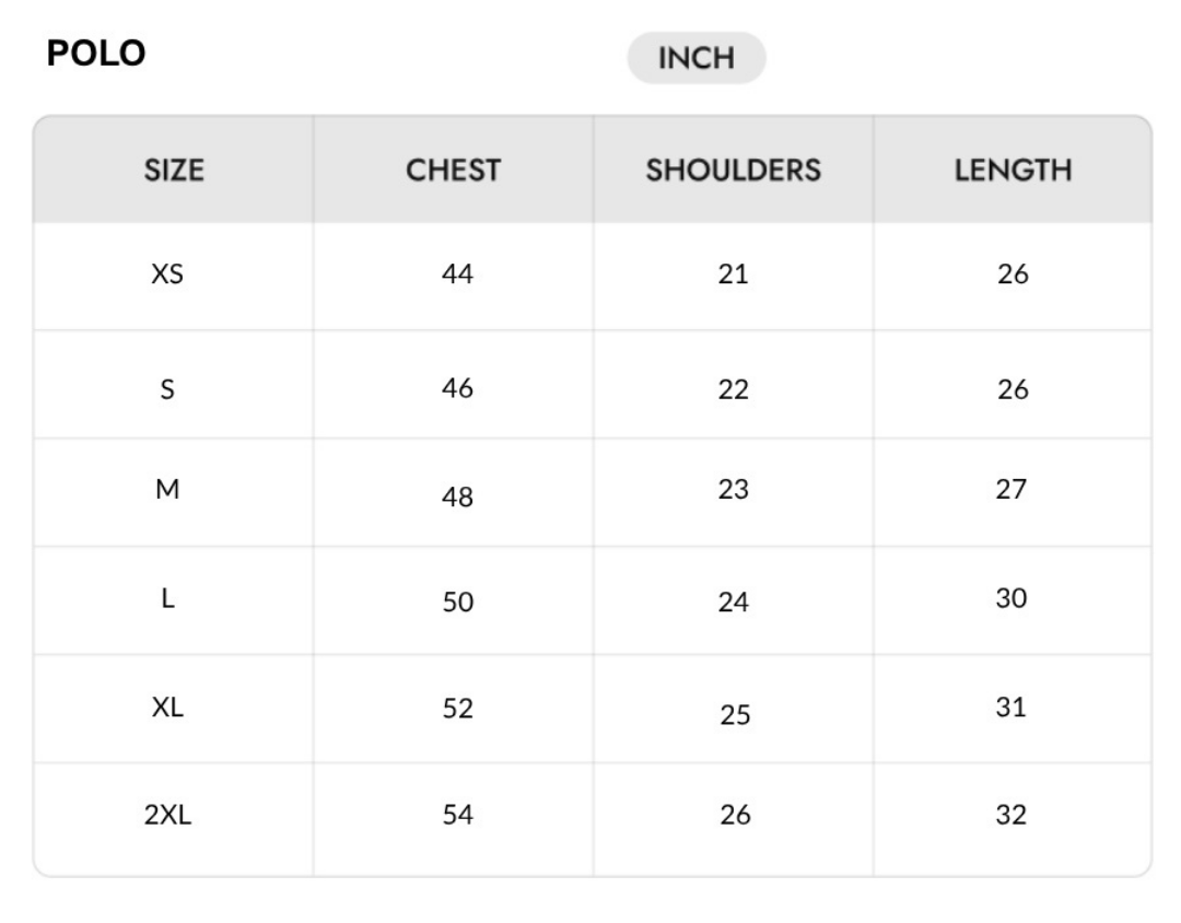 Size chart - INCH