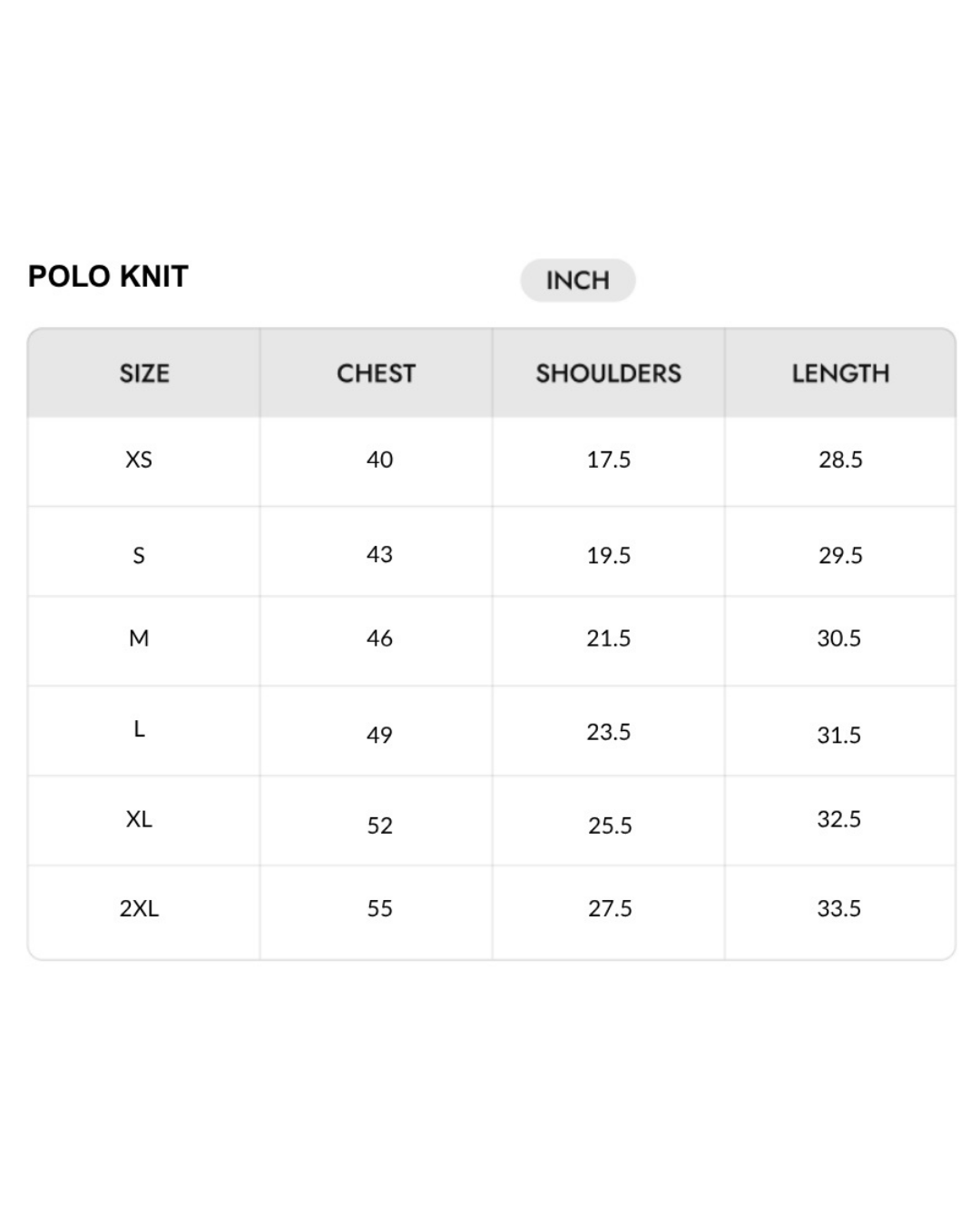 Size chart
