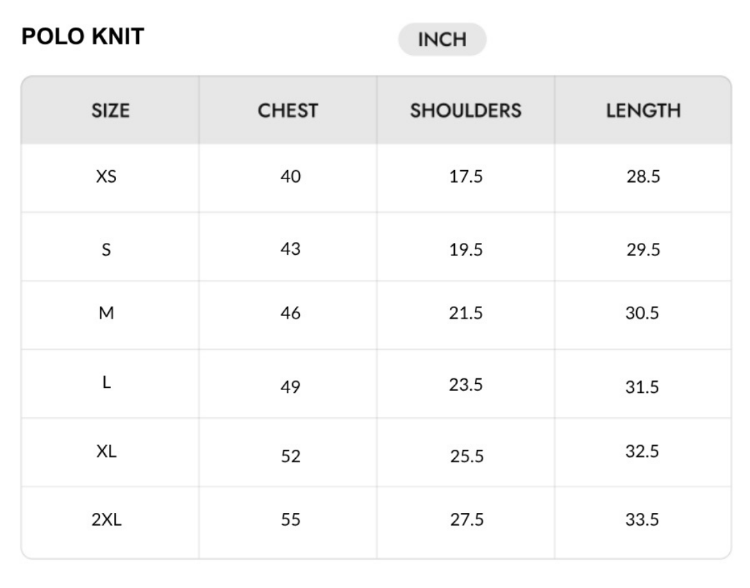 Size chart - INCH
