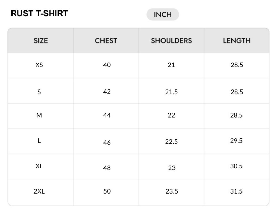Size chart - INCH