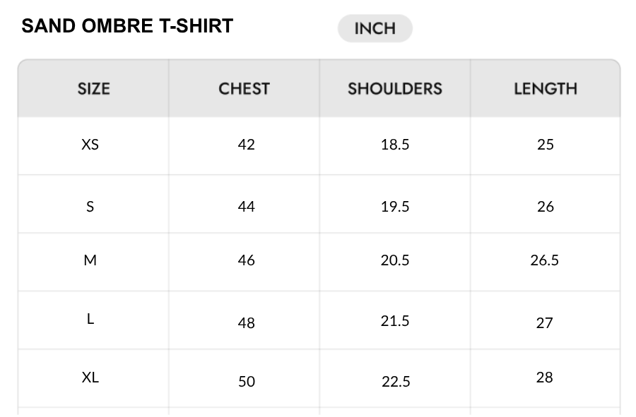 Size chart - INCH