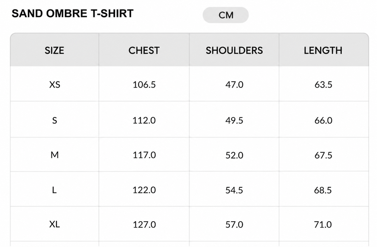 Size chart - CM