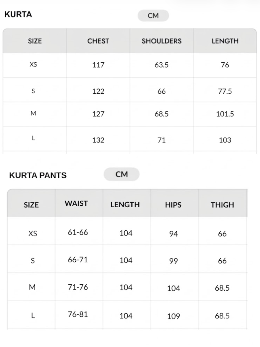 Size chart - CMS