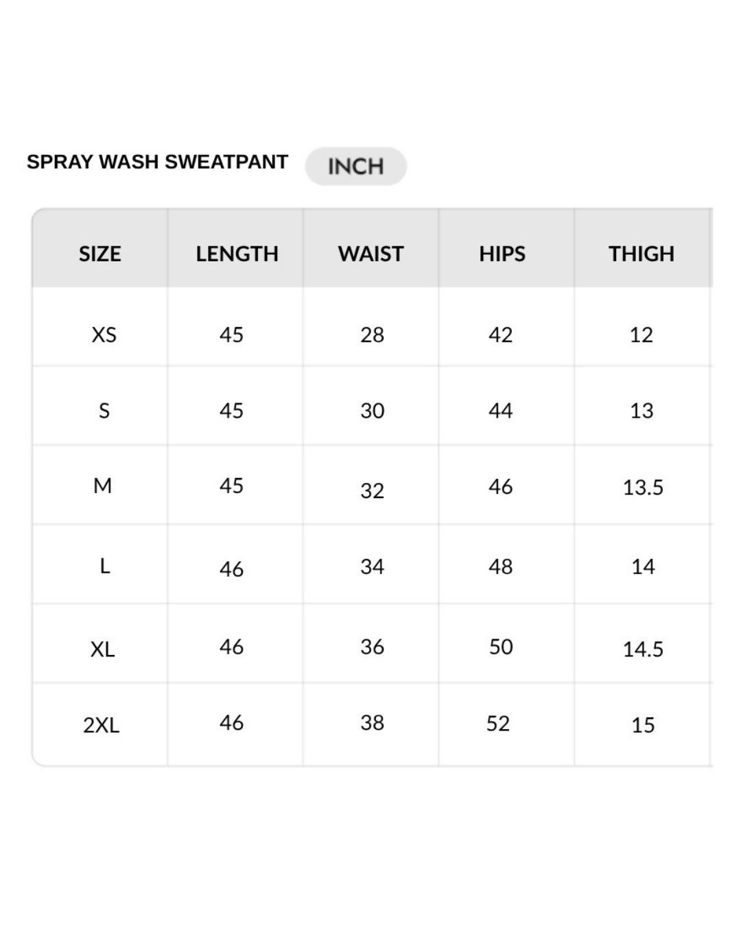 Size chart
