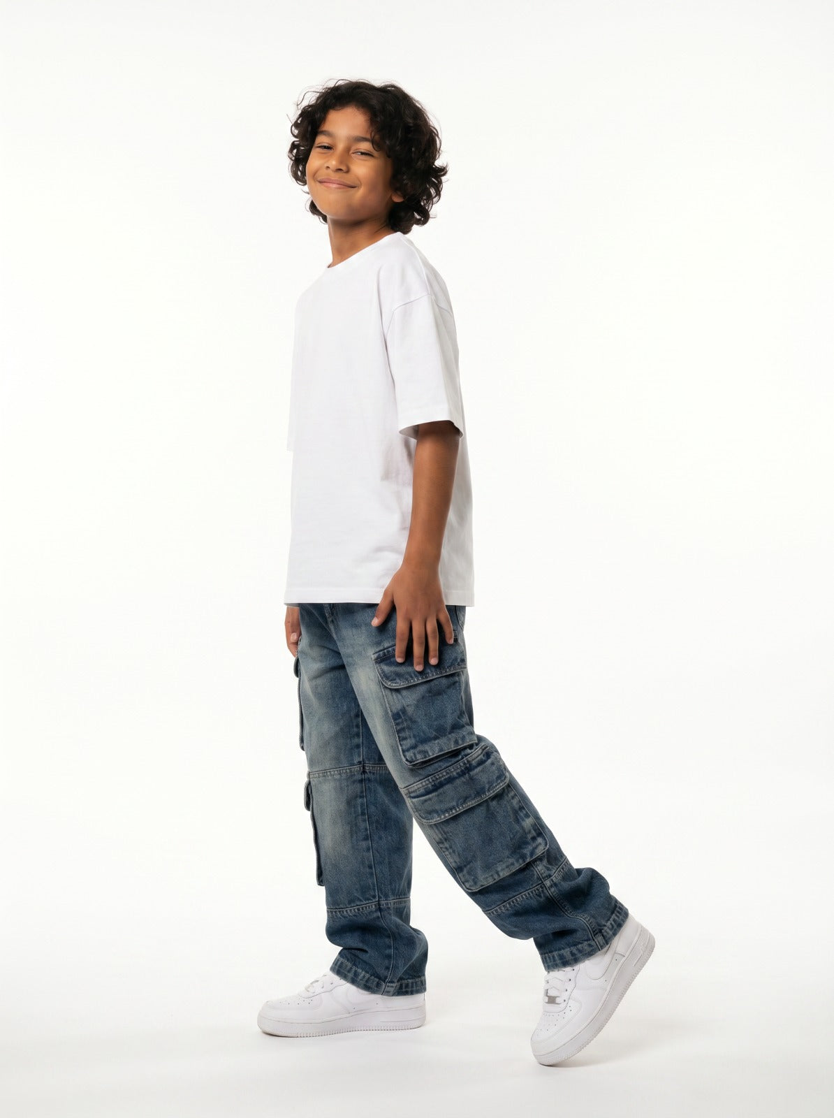 Stone Wash Denim Cargo Jr