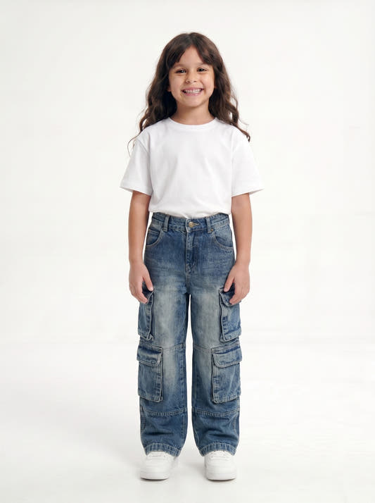 Stone Wash Denim Cargo Jr