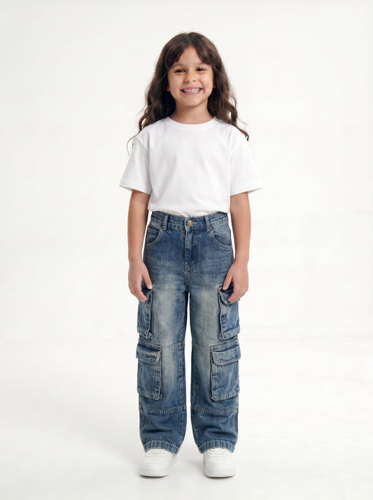 Stone Wash Denim Cargo Jr