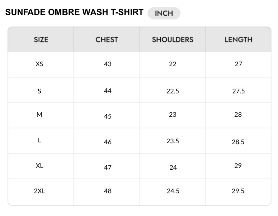 Size chart - INCH