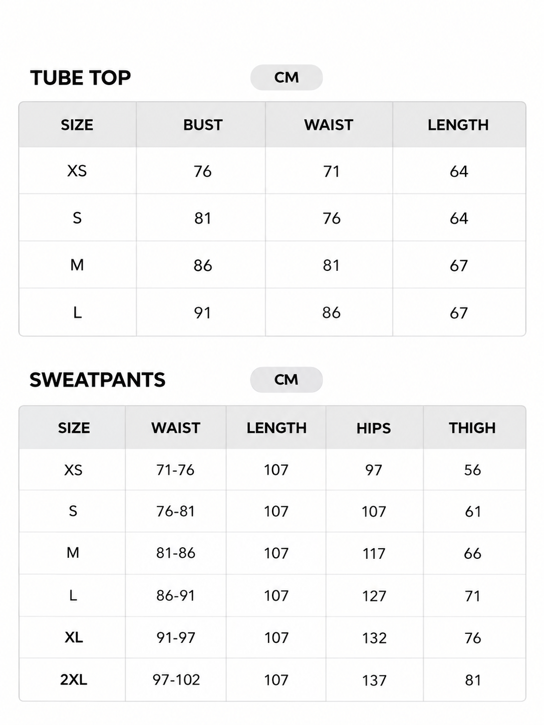 Size chart - CM