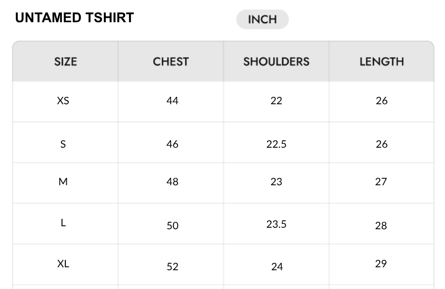 Size chart - INCH