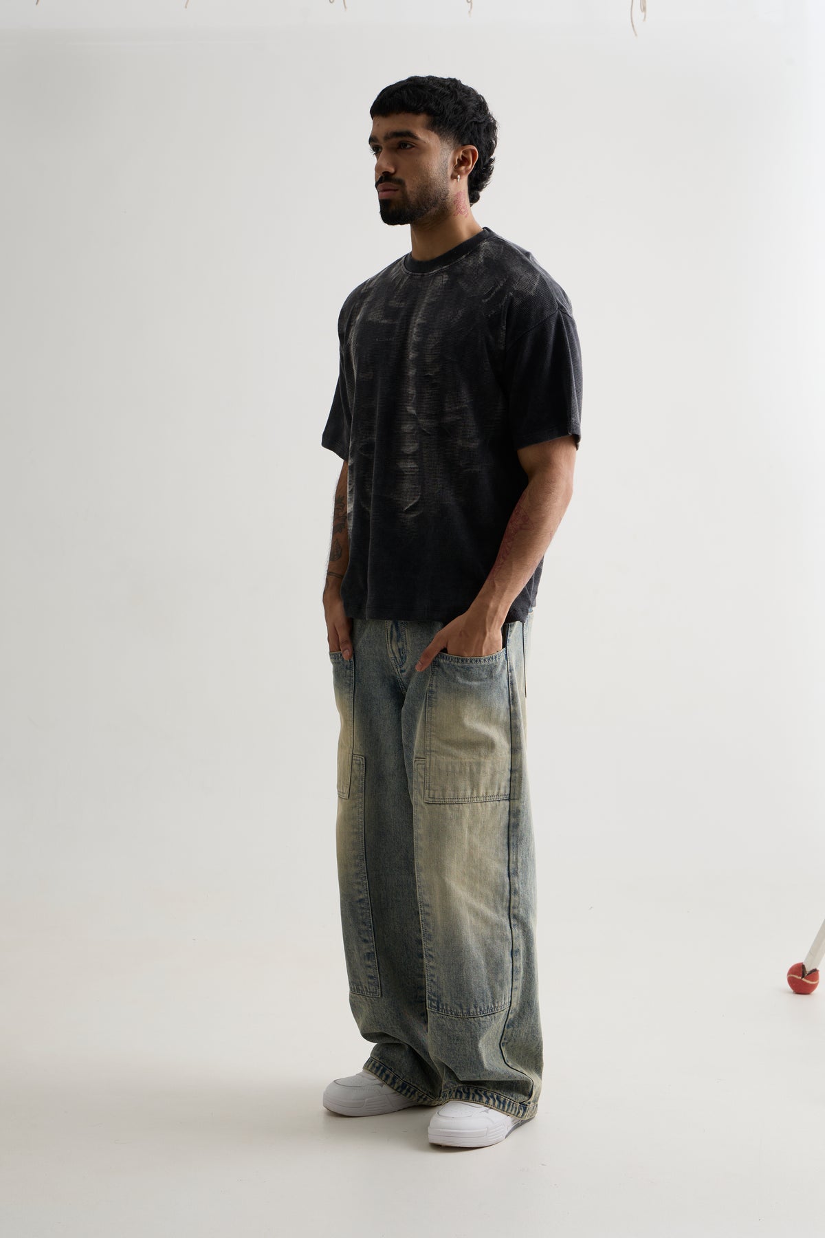 CHARCOAL WASH WAFFLE T-SHIRT