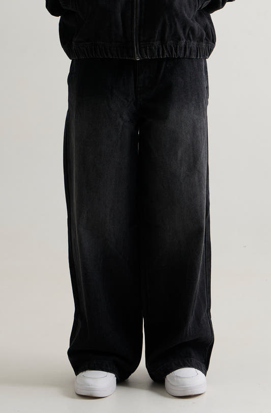 BLACK WASH DENIM BAGGY JOGGERS