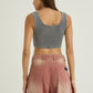 Grey Ribbed Crop Stone Wash