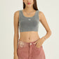 Grey Ribbed Crop Stone Wash