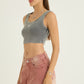 Grey Ribbed Crop Stone Wash
