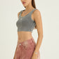 Grey Ribbed Crop Stone Wash