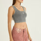 Grey Ribbed Crop Stone Wash