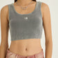 Grey Ribbed Crop Stone Wash
