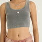 Grey Ribbed Crop Stone Wash