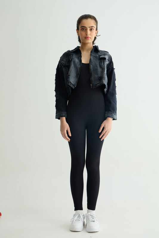 Acid Wash Blue-Grey Cropped Jacket