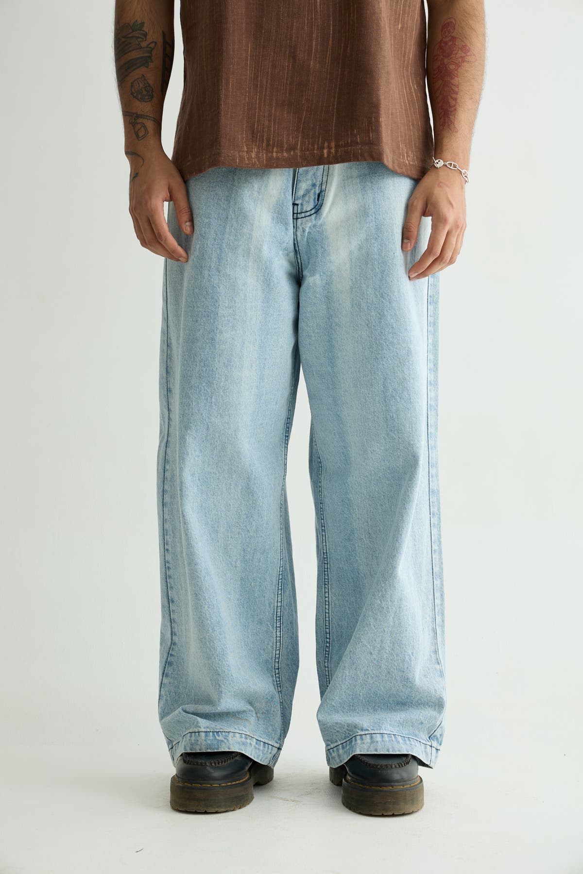 Chapter2Drip Light Blue brushed baggy jeans