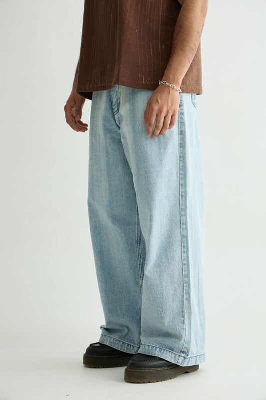 Light Blue Brushed Baggy jeans