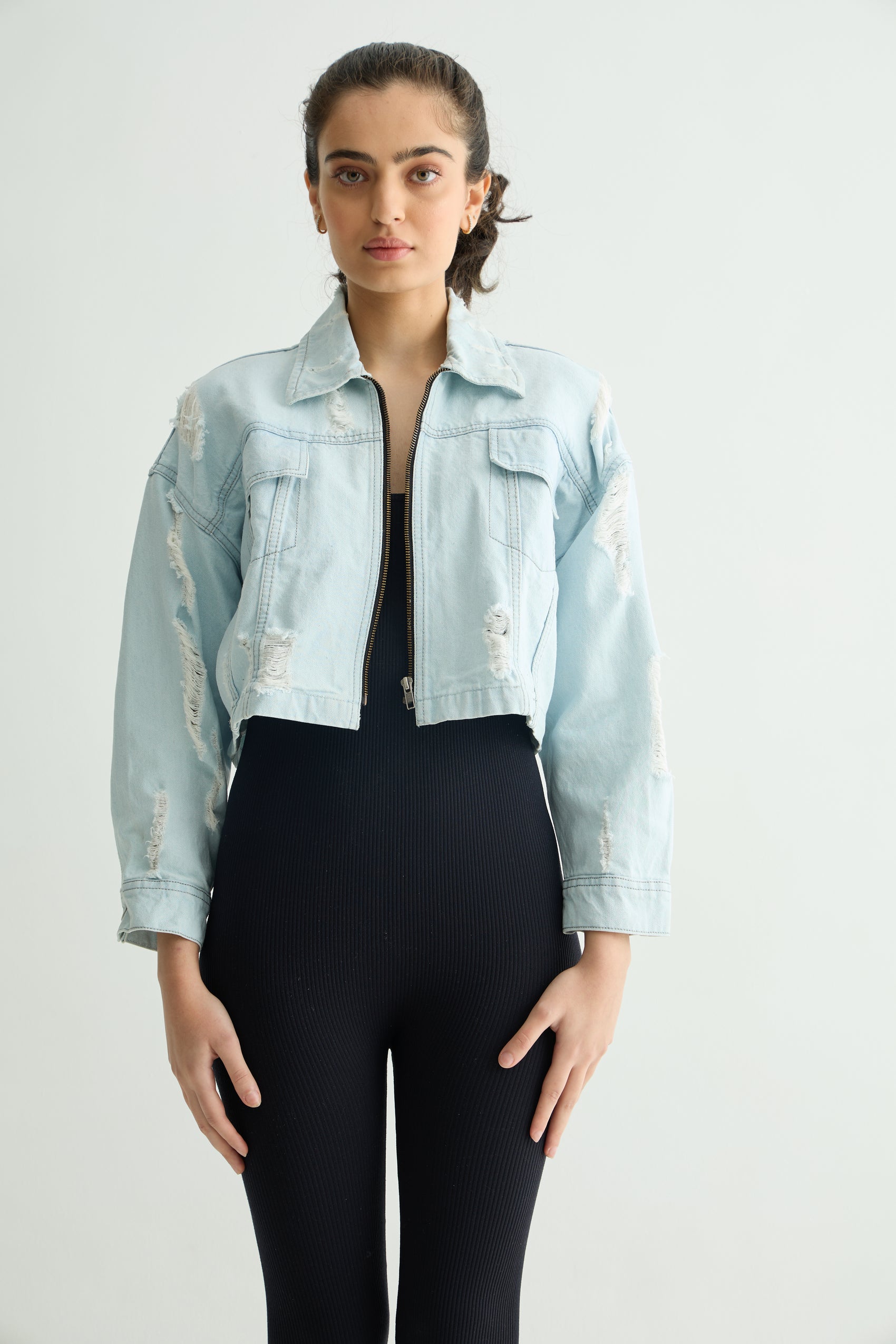 LIGHT BLUE CROPPED  JACKET