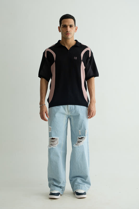 Chapter2Drip Black knit polo — view 2