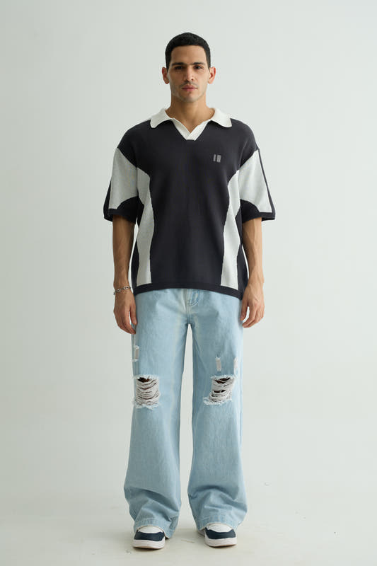 Chapter2Drip Charcoal knit polo — view 2